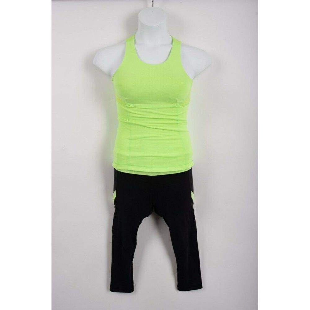 Lululemon Womens Yoga Pants Leggings Tank Top Set Sz 4 Green Black Athleisure